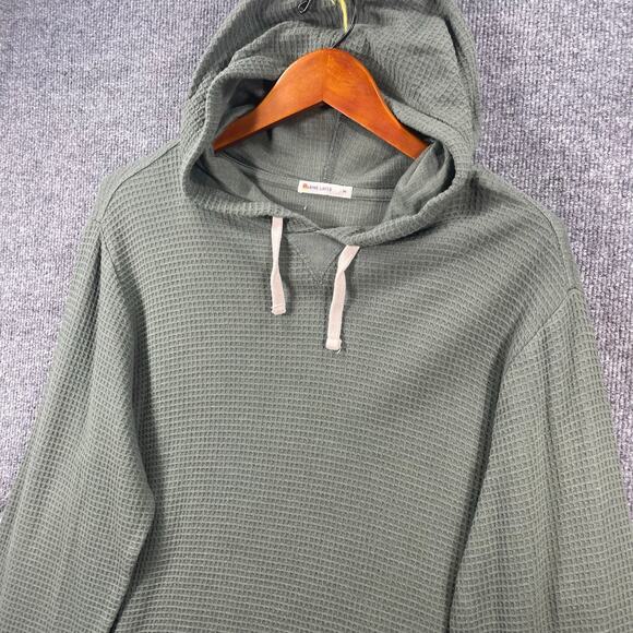 Marine Layer Waffle Knit Hoodie Men's Medium Green Drawstring Casual Lightweight - Picture 2 of 10